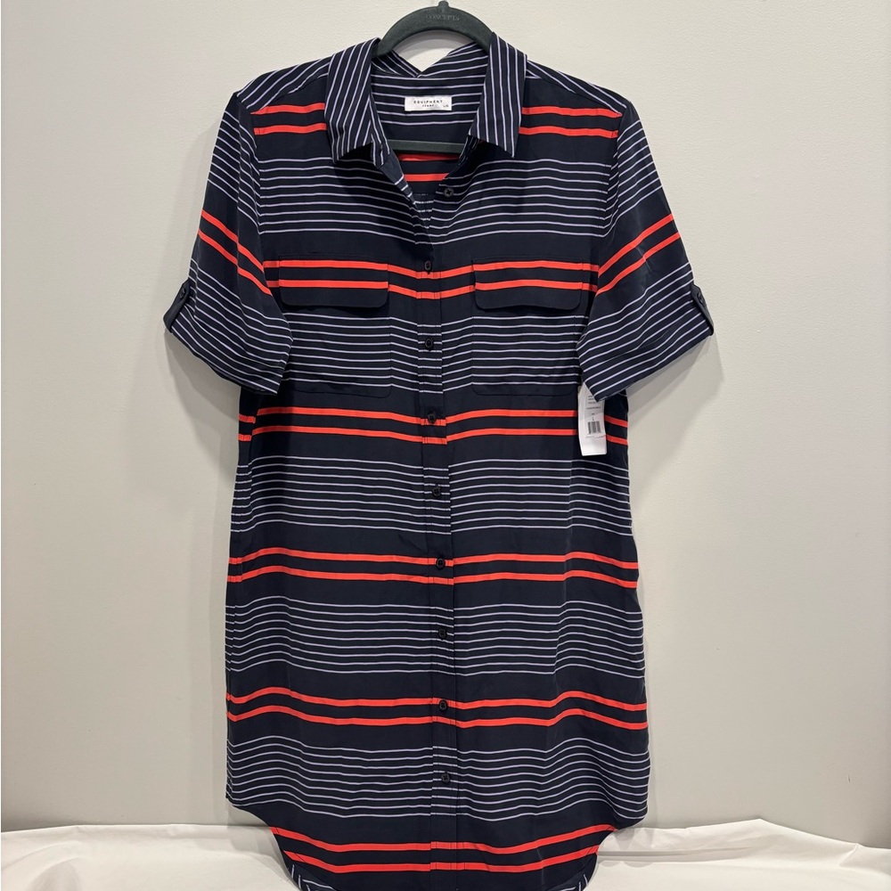 Equipment Navy and Red Striped Shirt Dress